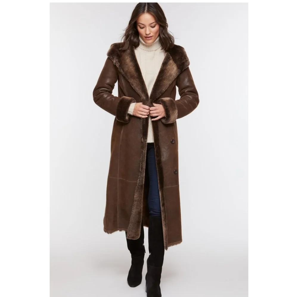 ❌SOLD❌ BGSD Hooded Shearling Maxi Walking Coat - Picture 2 of 8